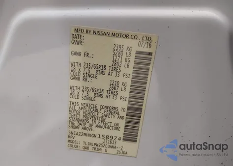 2016 Nissan Murano S from USA, damaged, VIN 5N1AZ2MHXGN158974